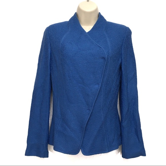 St. John Jackets & Blazers - ST JOHN BLUE KNIT WOOL RAYON MOTO JACKET BLAZER